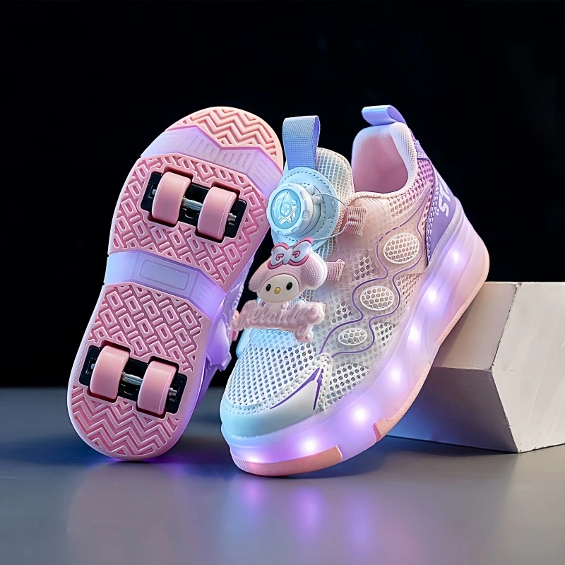 暴走鞋女孩子夏季儿童单网运动鞋男童发光滑轮鞋轮子溜冰鞋女童鞋