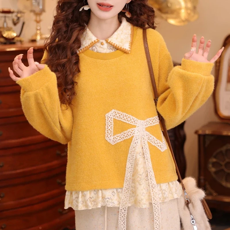 【幻梦织锦】时尚假两件拼接卫衣女士2025秋冬新款复古港风气质上衣