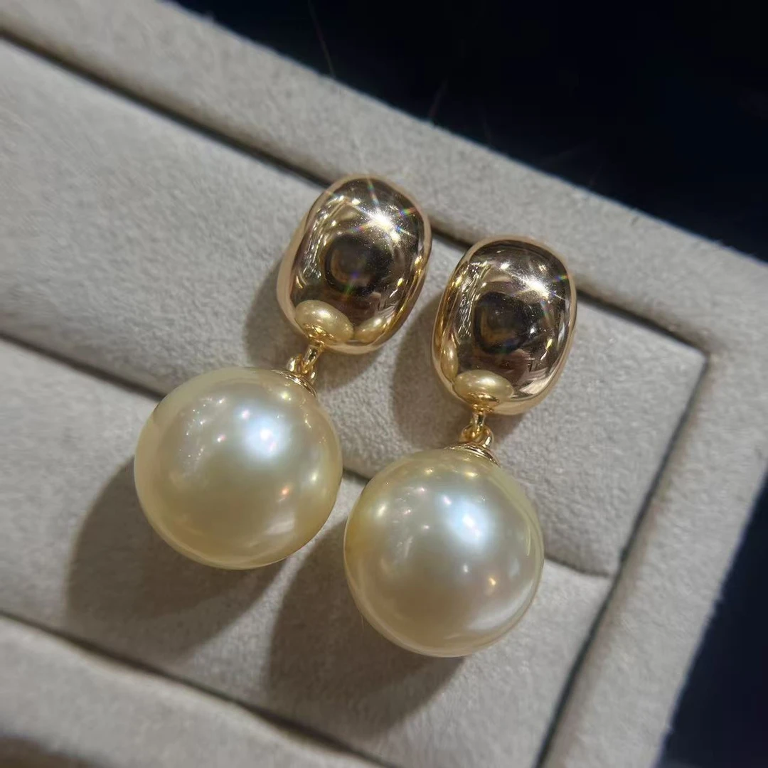 【珍珠皇后】夏日冰块S925银海水金珍珠耳坠（12-13mm）
