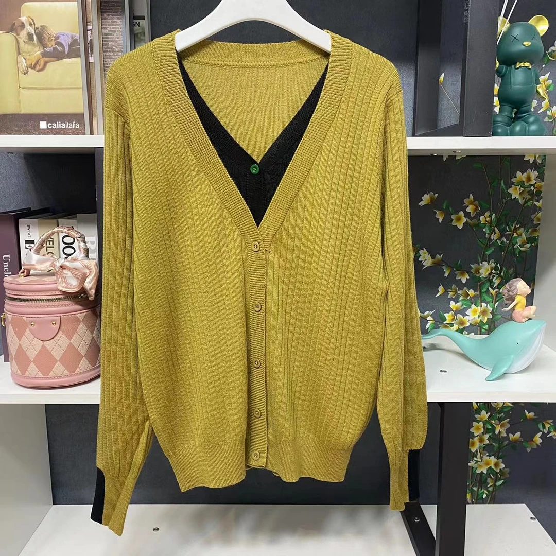 V领单排扣假两件上衣N656