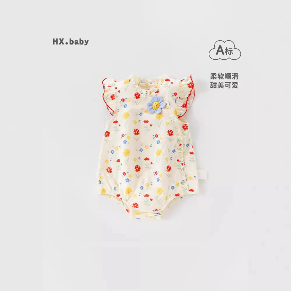 夏季婴儿包屁衣A类纯棉宝宝薄款无袖三角外出儿童服装