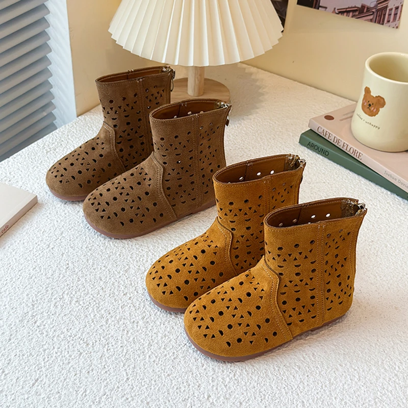 儿童凉鞋2025夏新款女童镂空洞洞短靴休闲英伦风女宝宝软底单靴子