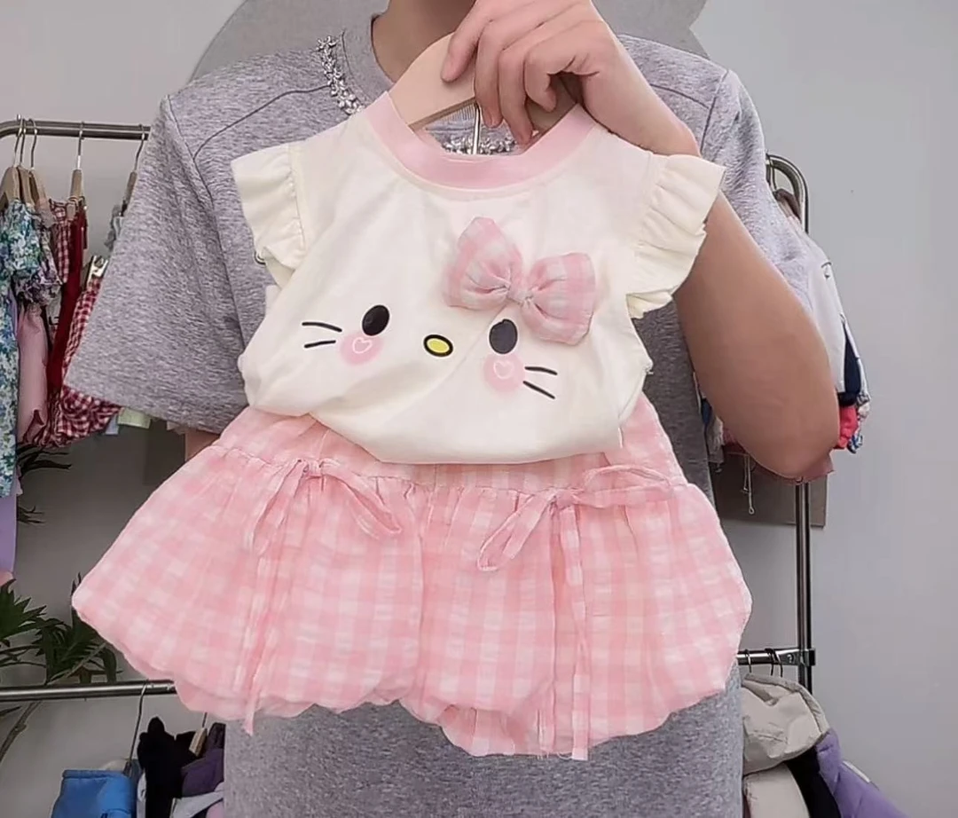 常规夏季卡通风套头女休闲风套装童装裙子微瑕事妈勿拍