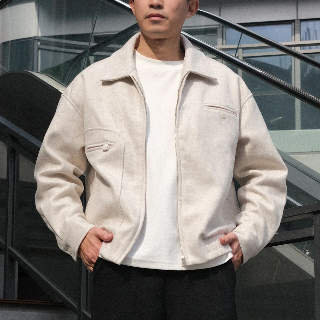 短款轻奢翻领男春秋慵懒风男士美式牛仔夹克秋季休闲立领纯色