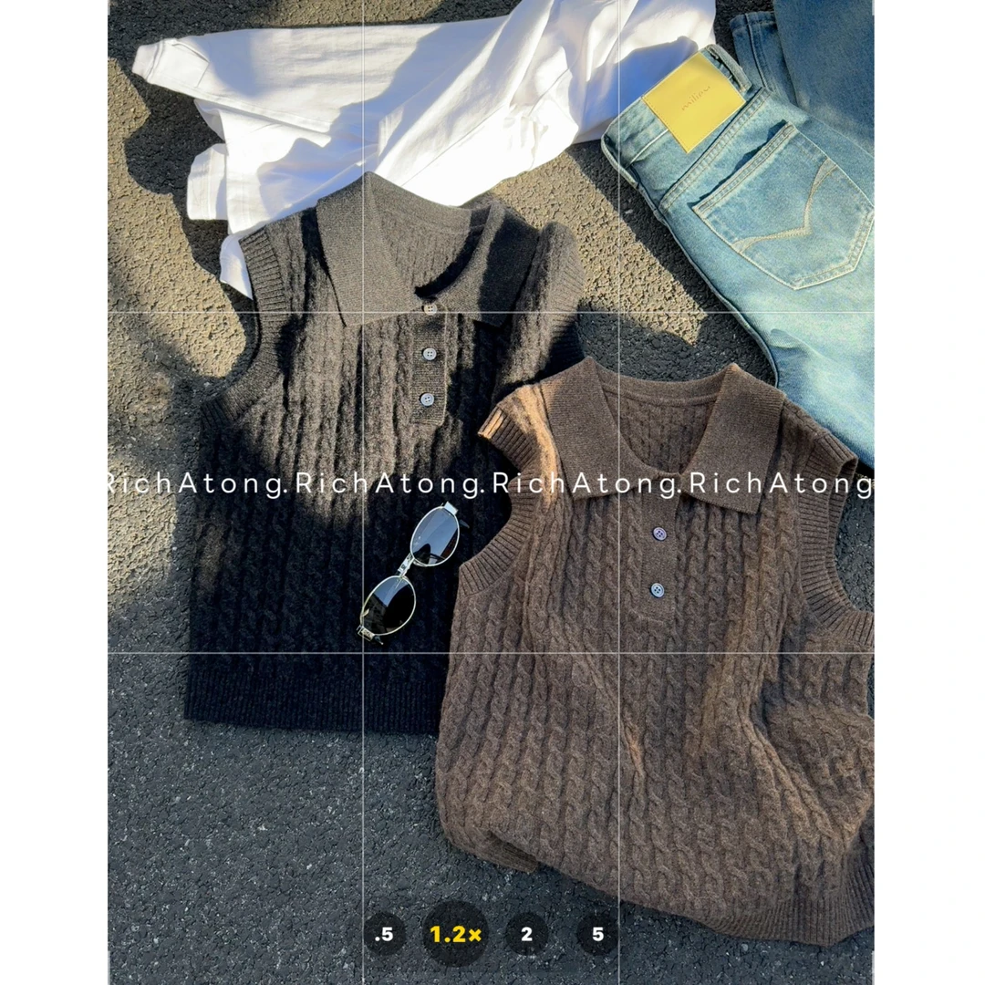 atong/阿彤-【麻花马甲】-2025新款小翻领深圳欧货针织麻花马甲