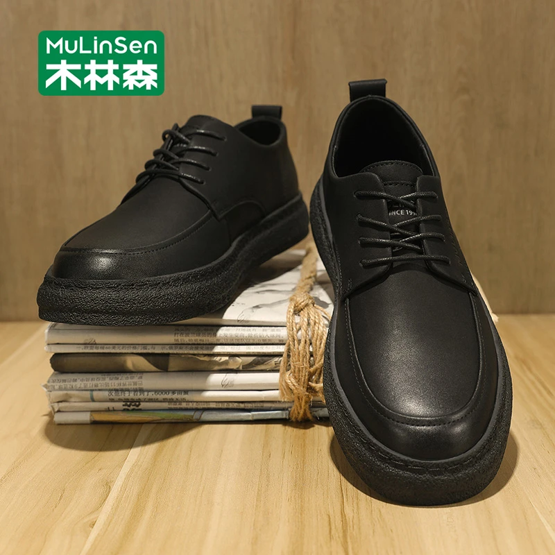 木林森男鞋2025新款秋季英伦皮鞋男透气年轻人通勤软底商务休闲鞋