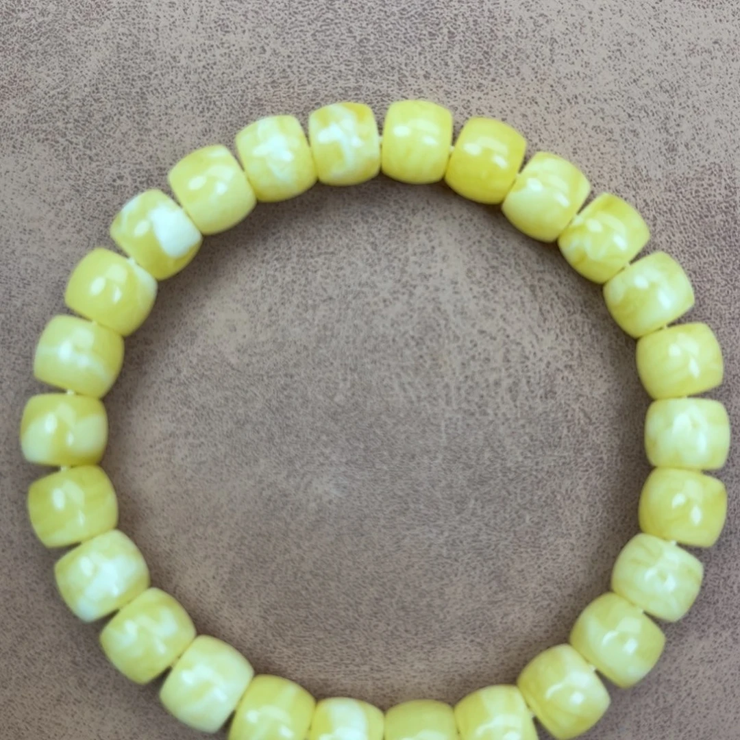 蜜蜡未镶嵌手链纯天然俄料白花虎皮8*7腕口15+