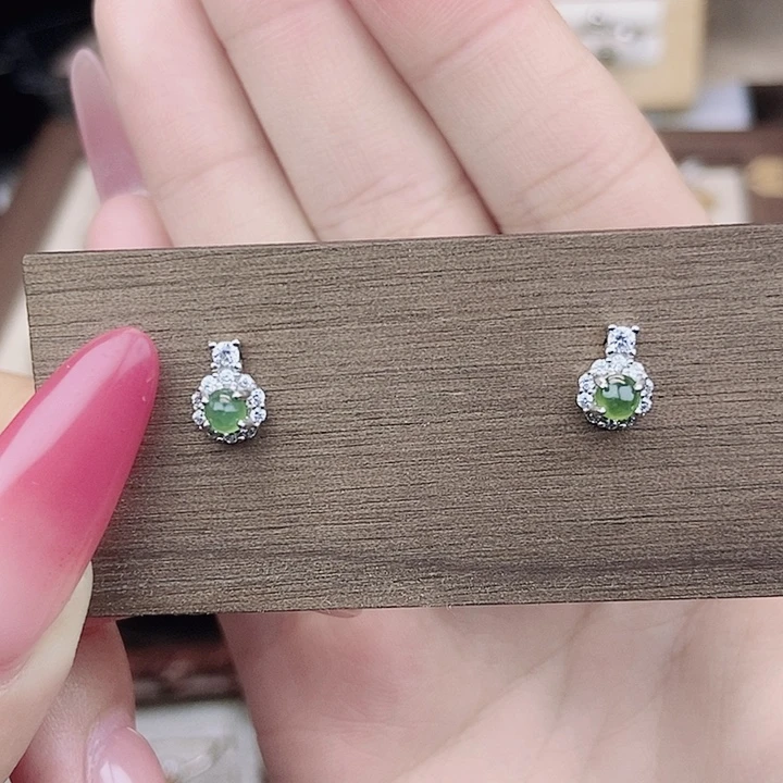 翡翠银S925镶嵌耳饰08