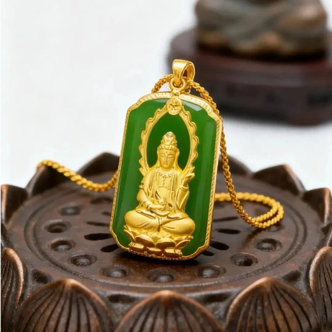 锌合金琉璃吊坠 【师傅推荐】金色吊坠观音佛观音赐福挂件平安吊坠Z