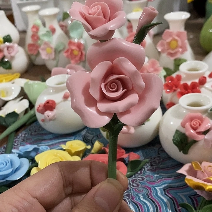 瓷片纯手工陶瓷花摆件瑕