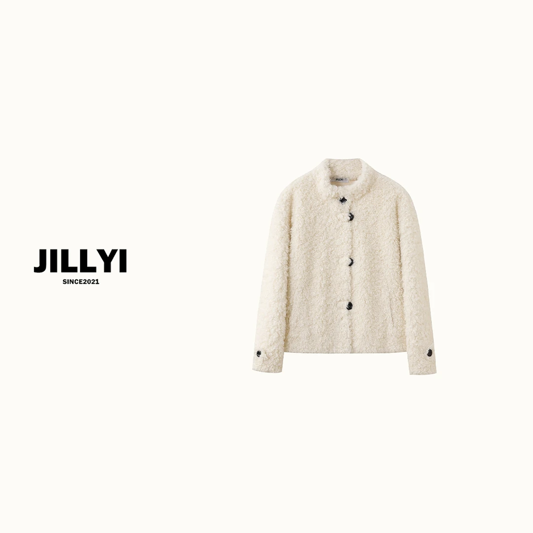 JILLYI【奶油绵绵】奶白色单排扣公主气质简约百搭毛呢外套