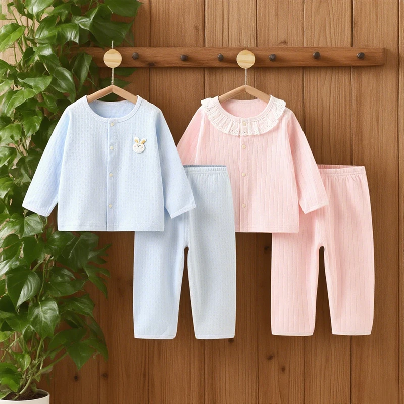 女宝宝夏季套装婴幼儿家居服睡衣男童夏装长袖长裤薄款分体衣服