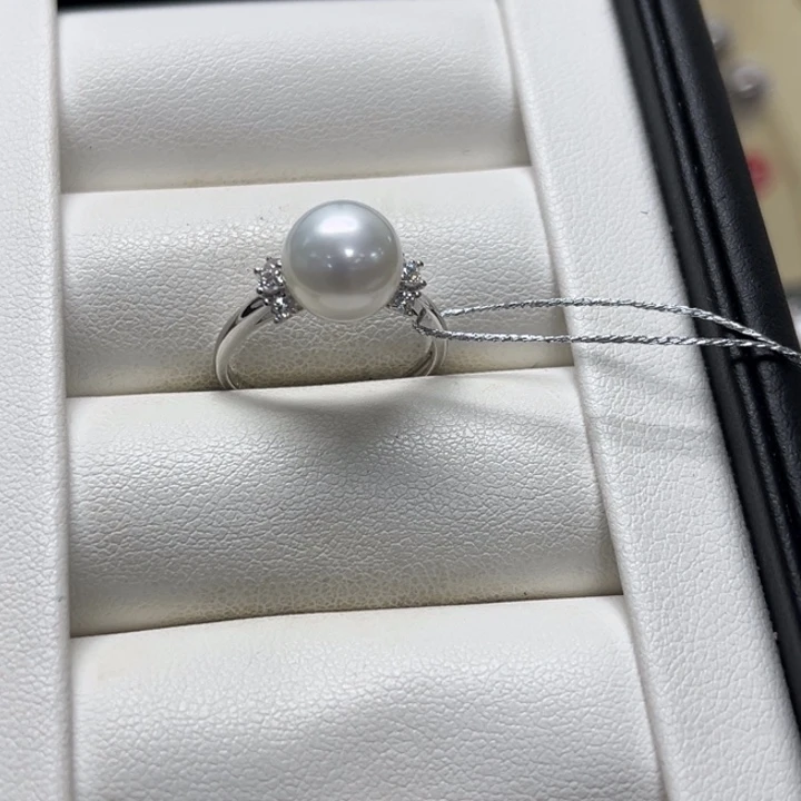 银S925镶嵌戒指海水珍珠澳白 9-10mm 95号
