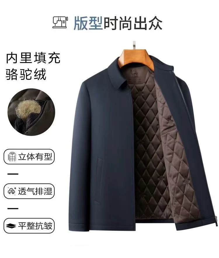 【驼绒+蓄热锁温】冬季翻领骆驼绒商务休闲男士保暖棉夹克外套加厚