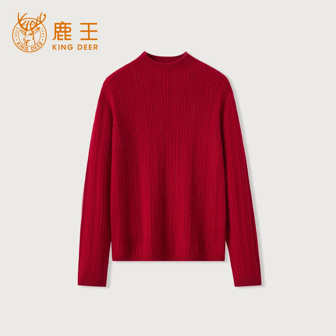 King Deer/鹿王25冬季烫钻半高领女士休闲针织百搭羊绒衫L804371