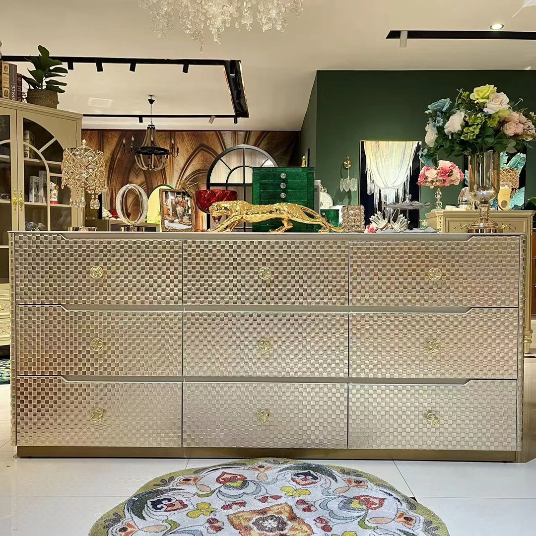 【喜悦家具】SKM棋盘格九斗柜200*40*89客厅大容量玄关抽屉式