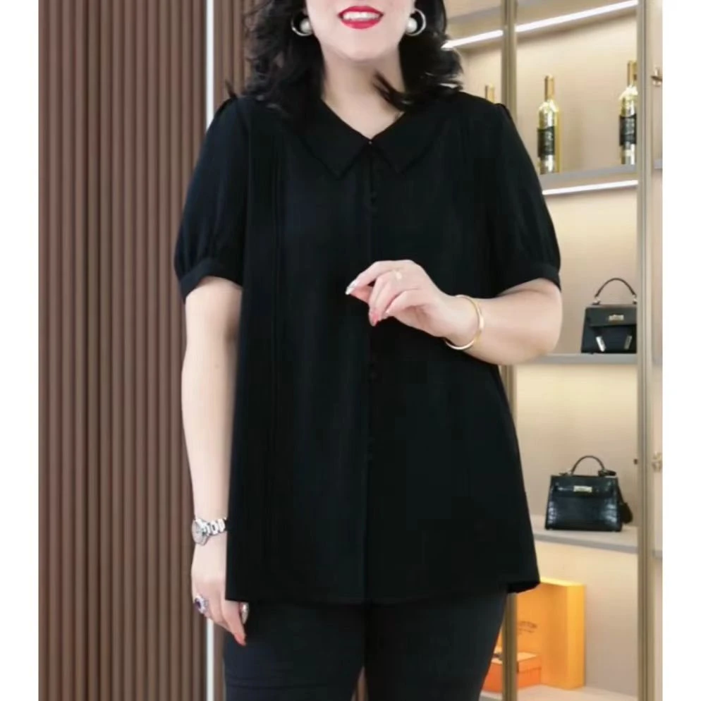 苏迷大码女装春夏新款宽松显瘦衬衫微胖mm设计感翻领上衣ZB5784