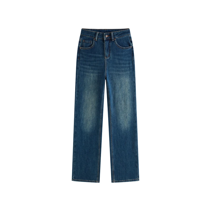 UBHA牛仔裤中国风阔腿复古休闲女装水洗阔腿裤潮流设计师7002