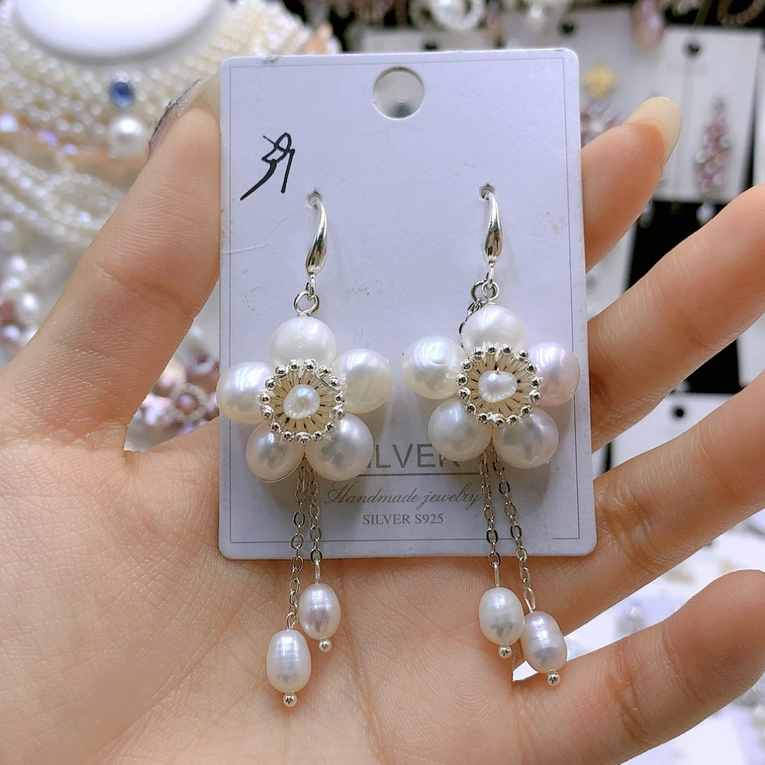 银S925镶嵌耳饰淡水珍珠
