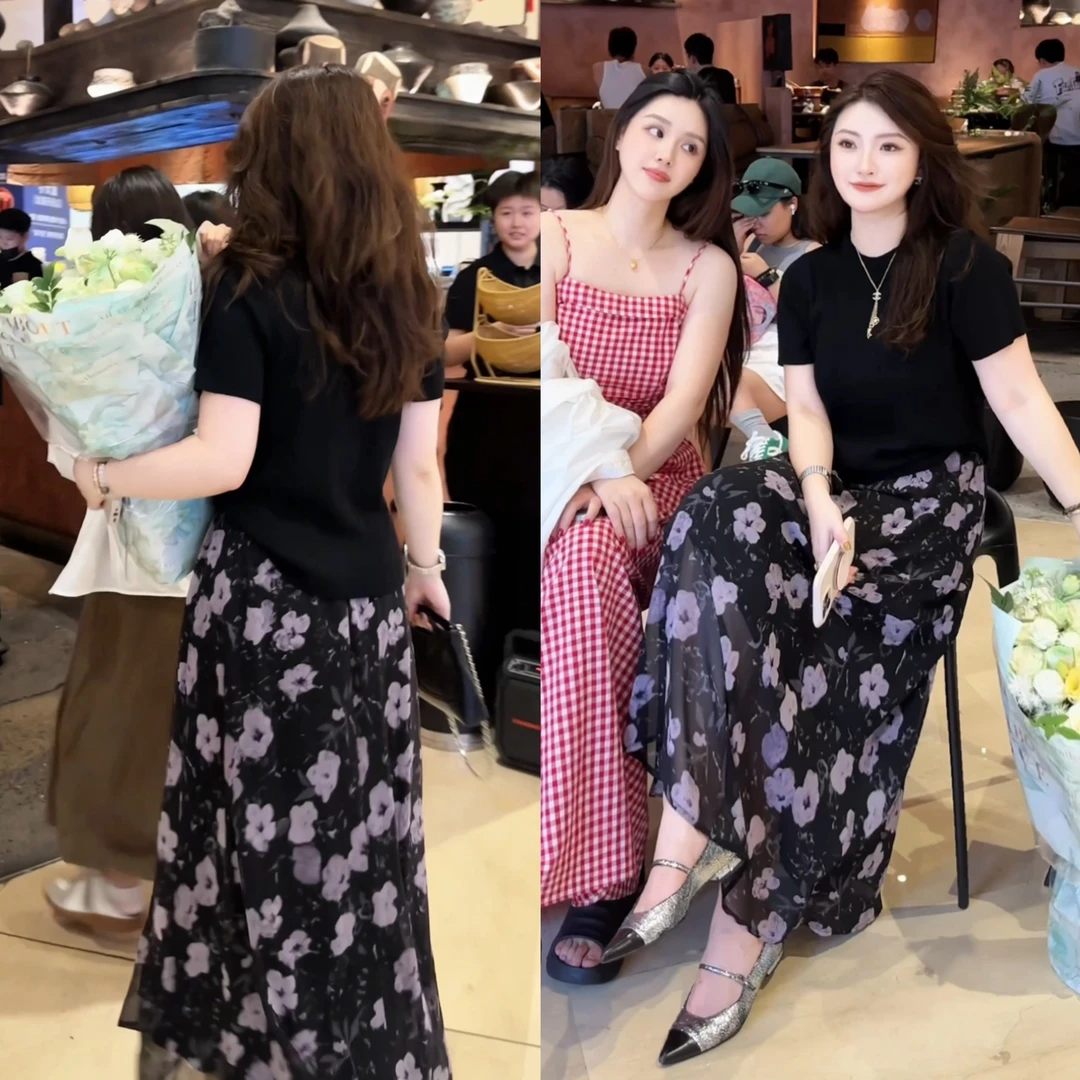 裂渡杨杨【花簇】微胖大码女时尚印花百搭显瘦A字半身裙ZY506A50