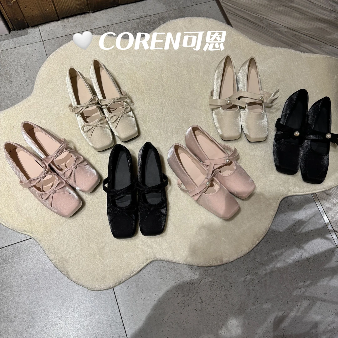 2025韩国蝴蝶结珍珠内增高玛丽珍鞋女春季新款甜美缎面浅口单鞋
