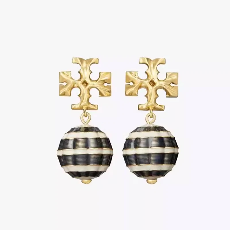 TORY BURCH/汤丽柏琦黑白条纹球状耳环耳饰 507652