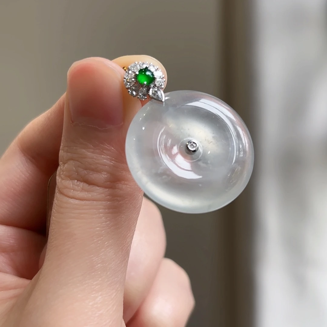 翡翠18K金镶嵌吊坠(不含链)翡翠平安扣吊坠多人不退不换