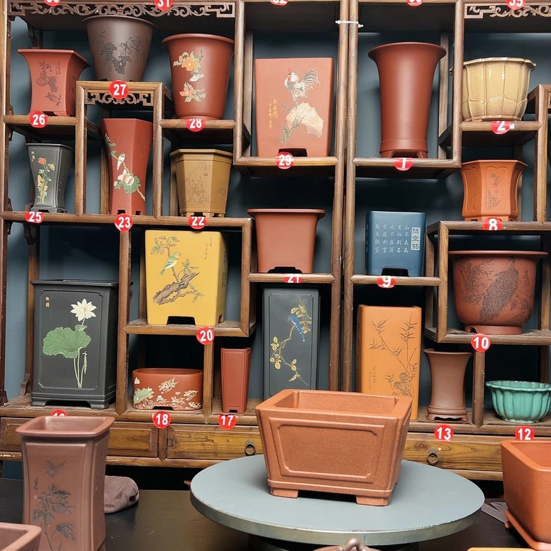 紫砂花盆T****3红降坡泥四方