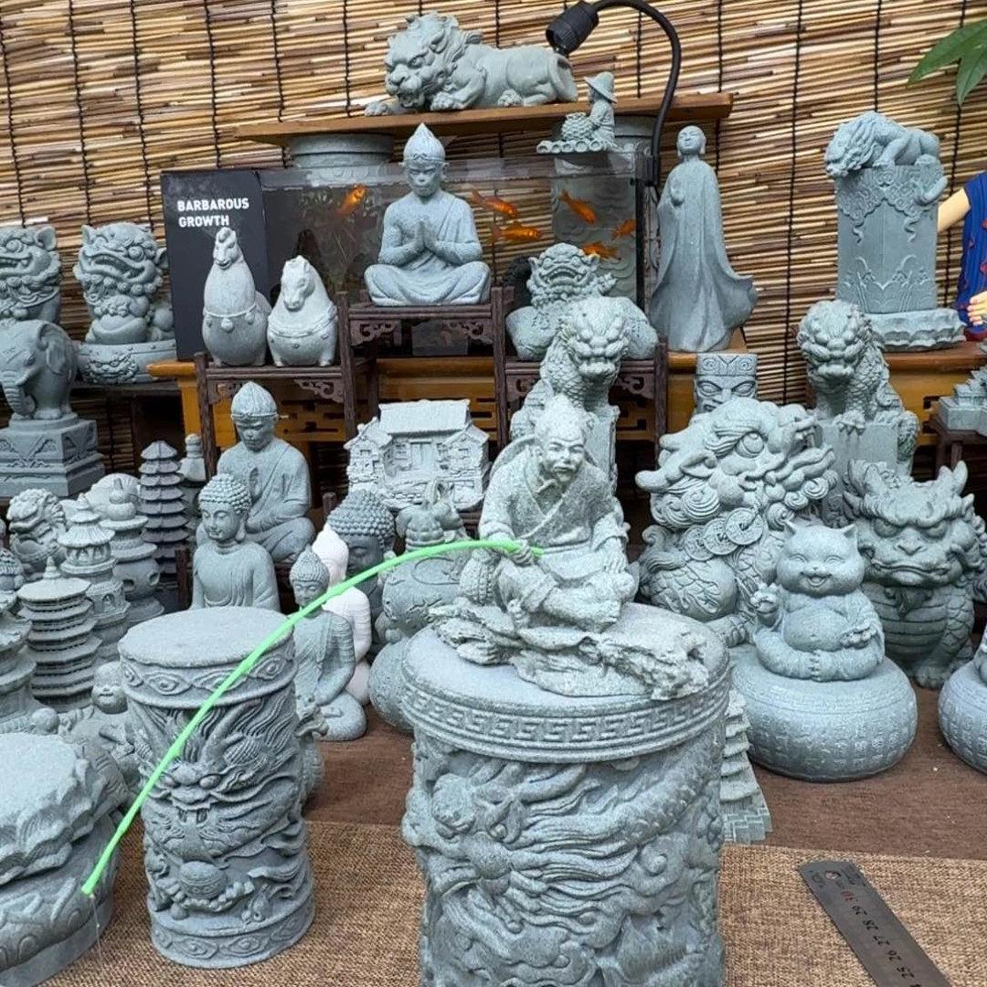石材青砂石钓鱼老者不带竹筏