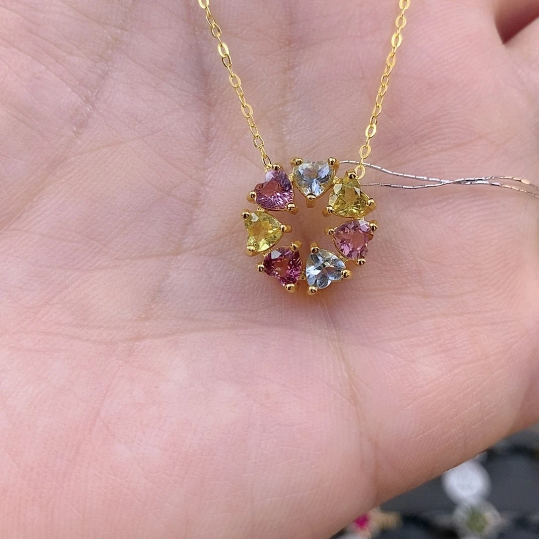 碧玺吊坠(赠链)银S925镶嵌海蓝宝