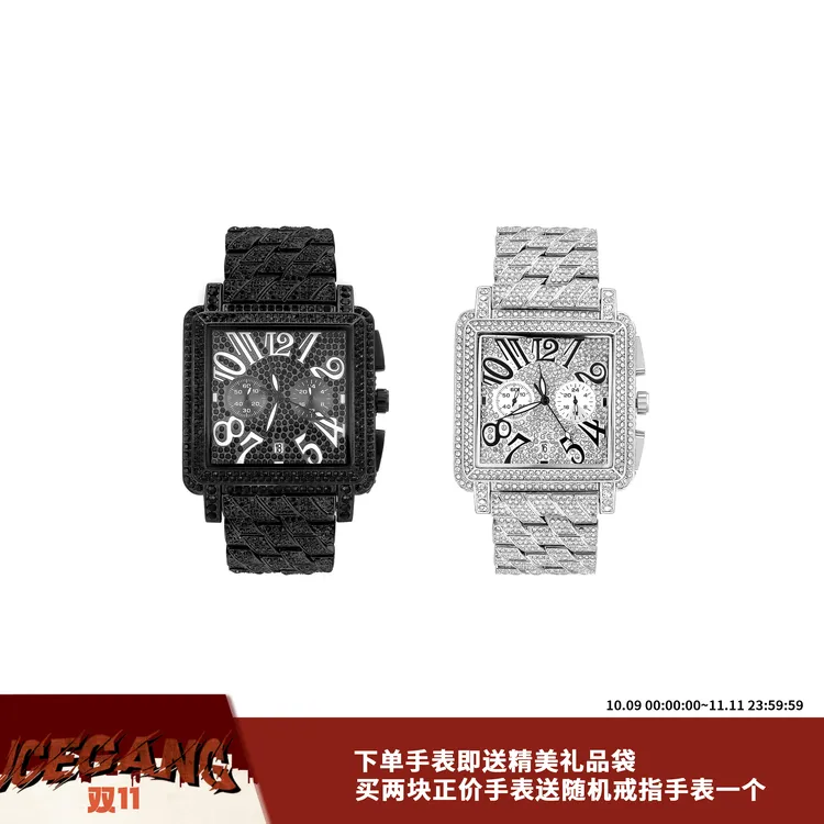 ICEGANG外贸款重工坦克方表满钻桑托斯手表老钱风轻奢满钻腕表