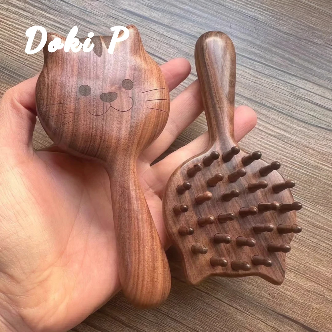 好用小物！猫咪卡通可爱按摩梳塑料经络按摩梳圆头按摩粗齿梳圆齿