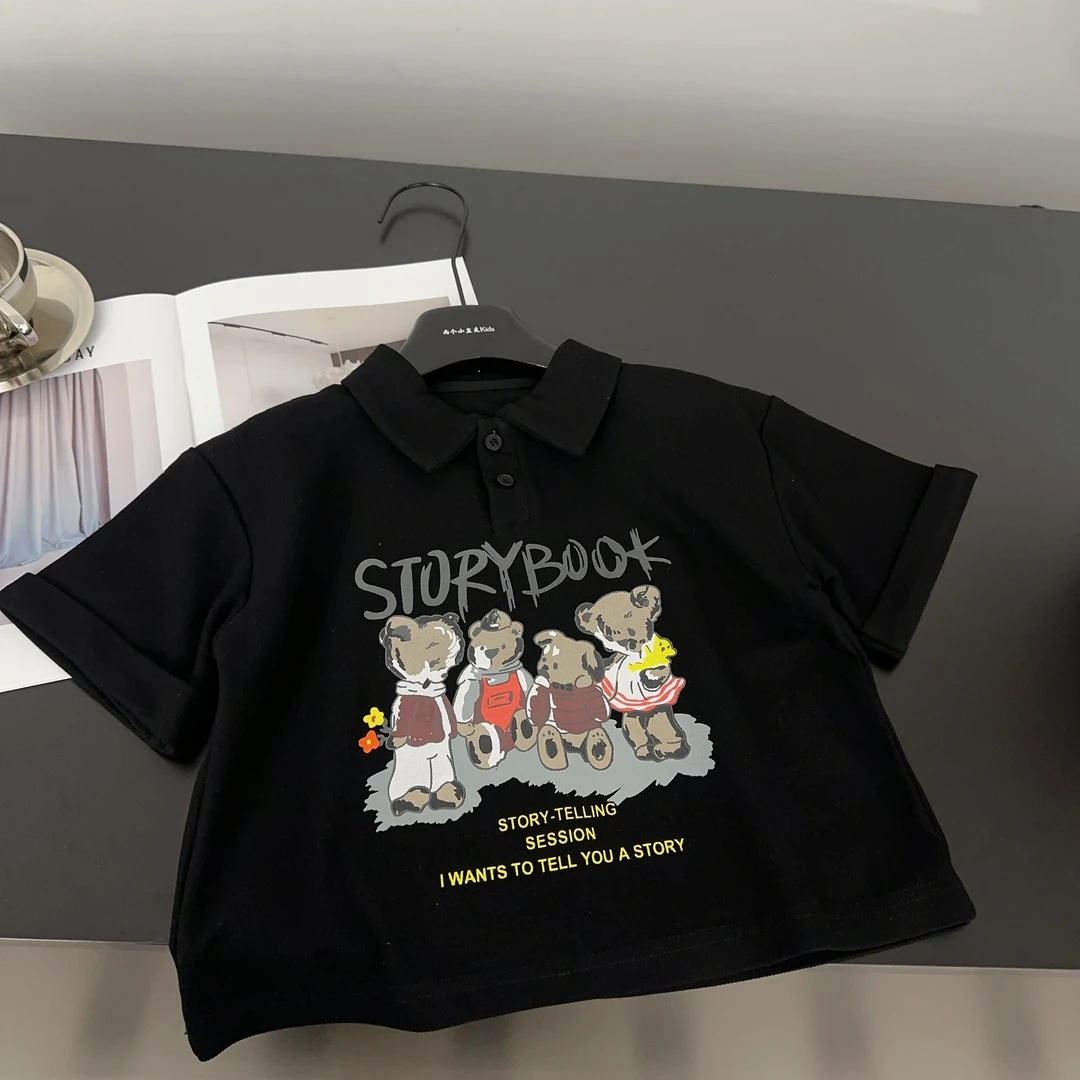 【两个小盆友】2025儿童夏季韩版宽松短袖休闲上衣印花POLO衫0253