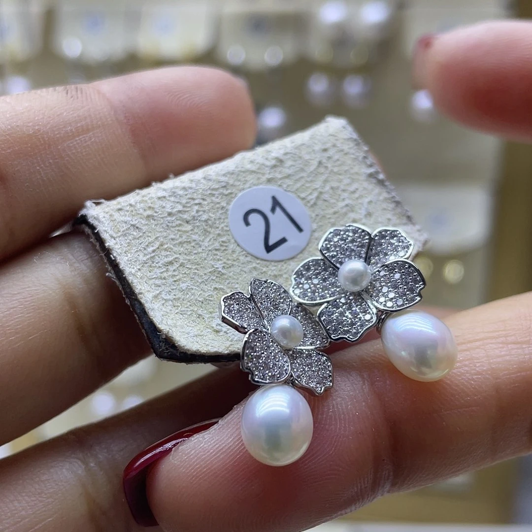 淡水珍珠耳饰银S925镶嵌