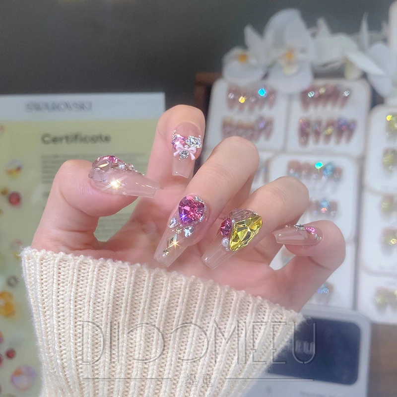 【甜蜜暴击】轻奢高级甜蜜氛围感AB款全华子钻纯手工可拆卸式穿戴甲