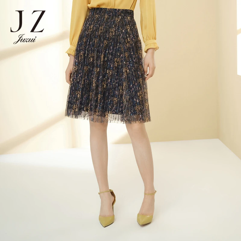 【丽公主专属】JZ玖姿-JWCC20105复古碎花百褶裙女秋季新款中长款裙