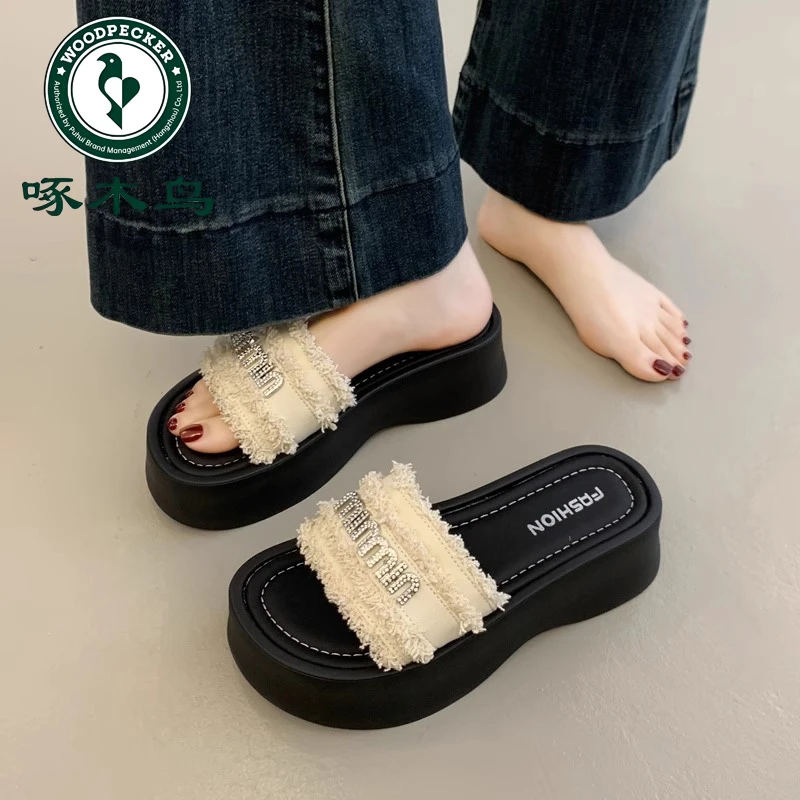 松糕厚底凉拖鞋女夏季外穿2025新款超火配裙子沙滩凉鞋增高一字拖