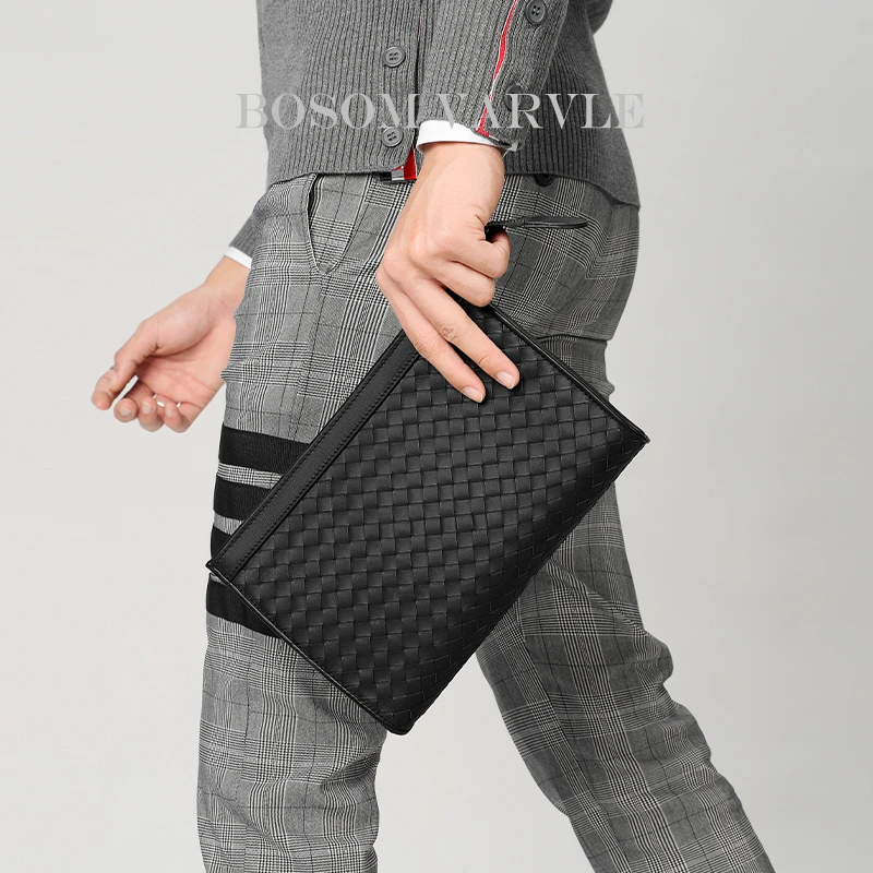 BOSOM VARVLEBV BV 【头层牛皮】手工编织经典男士商务皮卡包手拿包