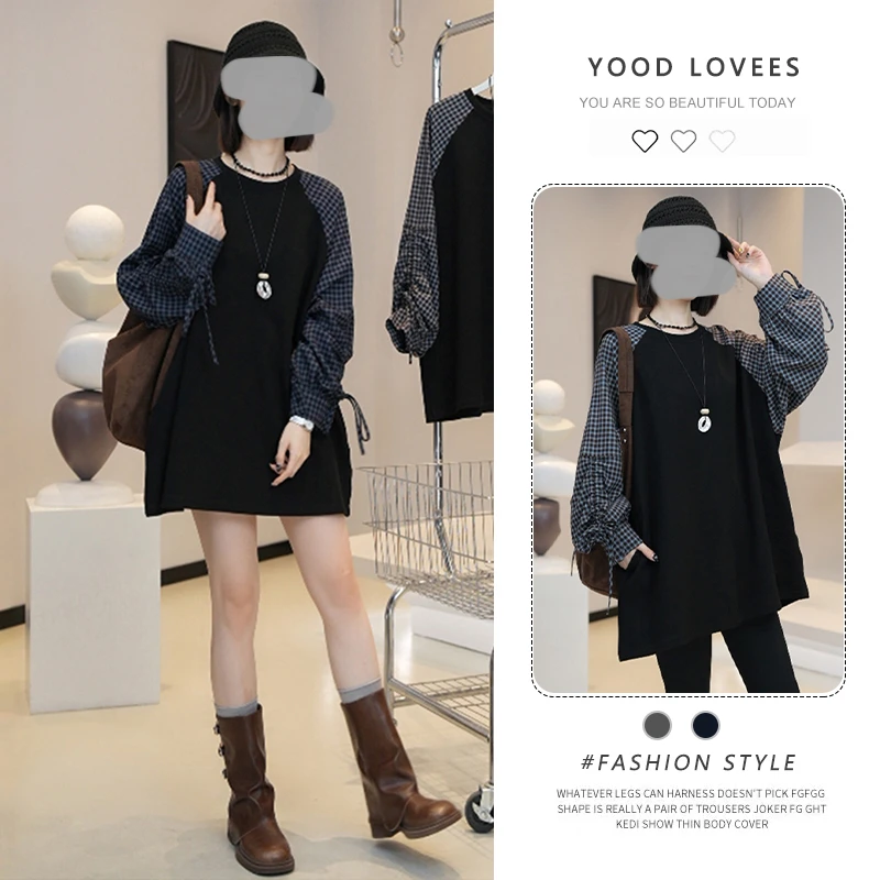 2025春秋新款韩版气质复古格子长袖衬衫连衣裙女装小个子宽松短裙