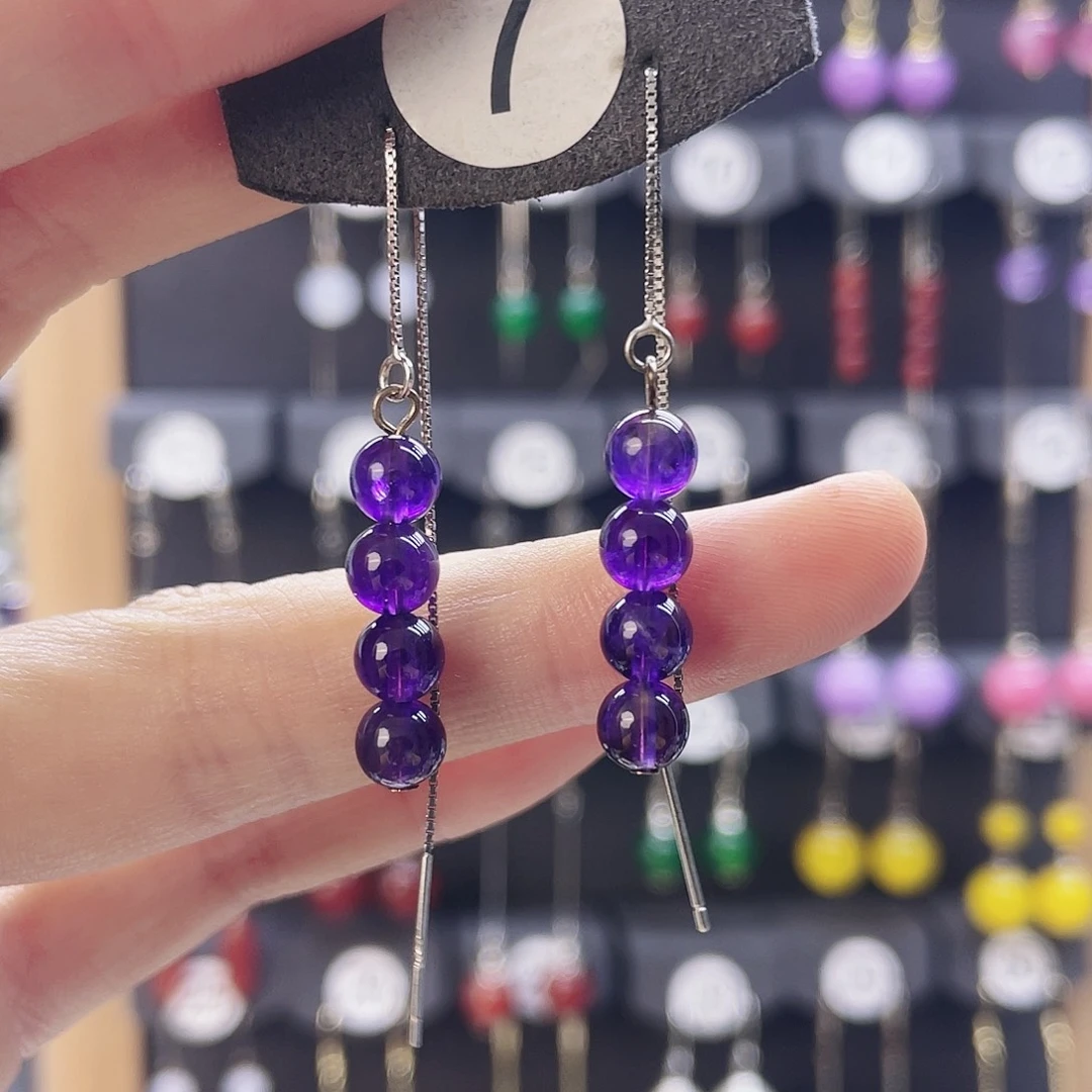 银S925镶嵌紫晶耳饰紫水晶7