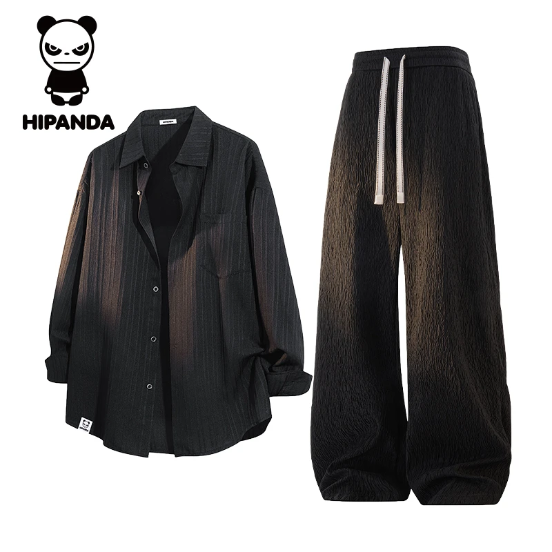 HiPanda你好熊猫秋季休闲运动套装男潮牌衬衫长裤轻奢痞帅两件装