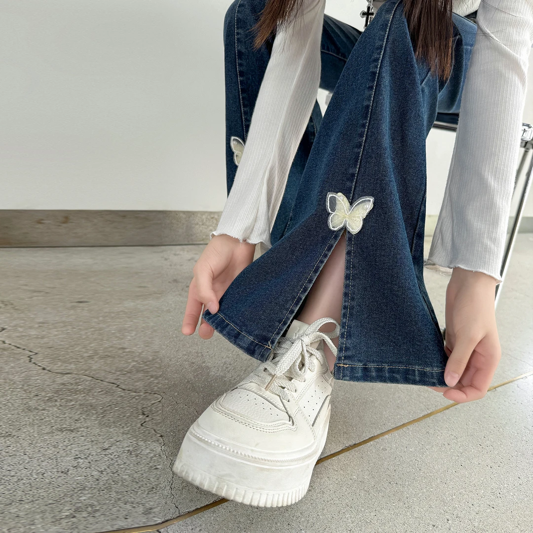 儿童秋装2025年新款大女童装修身裤子春秋款牛仔裤秋季直筒喇叭裤