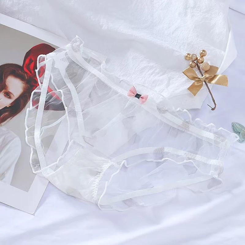 网纱蝴蝶结轻薄透明包臀速干透气女士内裤