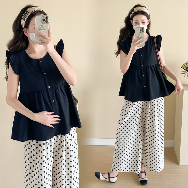 2025夏季新款孕妇韩版时尚显瘦小飞袖娃娃衫气质衬衫孕妇上衣