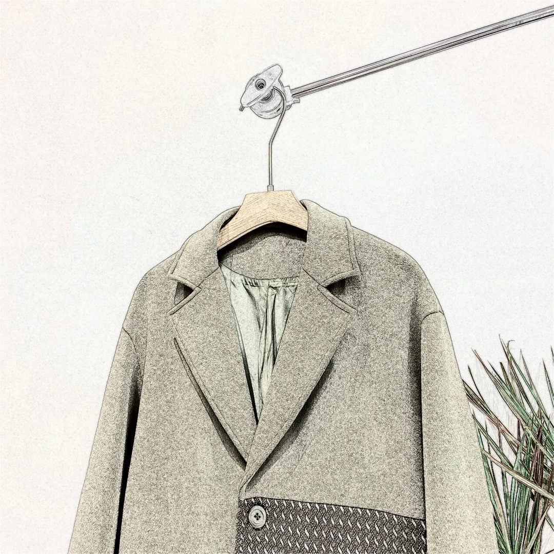 【羊毛大衣】长款拼接色布羊毛大衣#6627