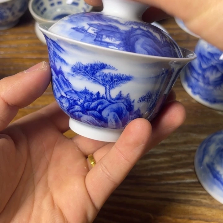 碧*端景德镇陶瓷青花盖碗