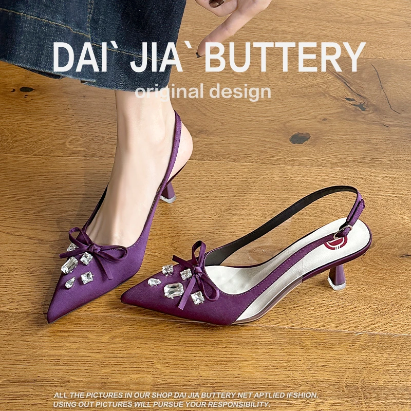 性感包头凉鞋女2025年春夏新款水钻蝴蝶结细跟高跟鞋女尖头单鞋女