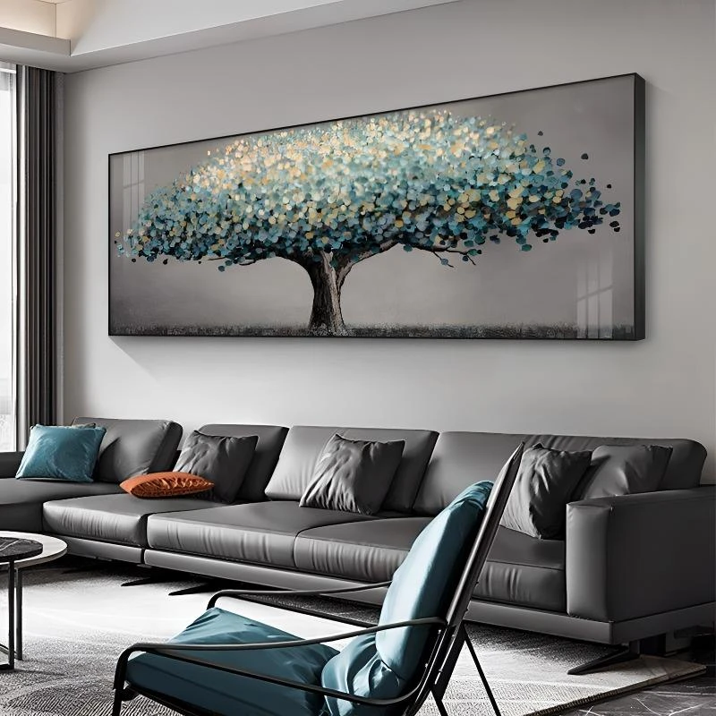 发财树客厅装饰画沙发背景墙壁挂画卧室横版轻奢大气高档晶瓷墙画
