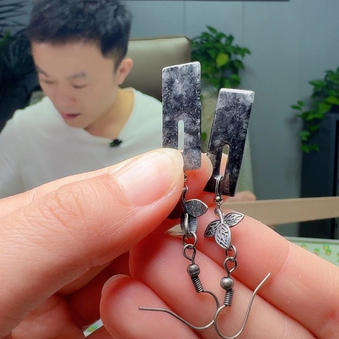 翡翠银S925镶嵌耳饰天然