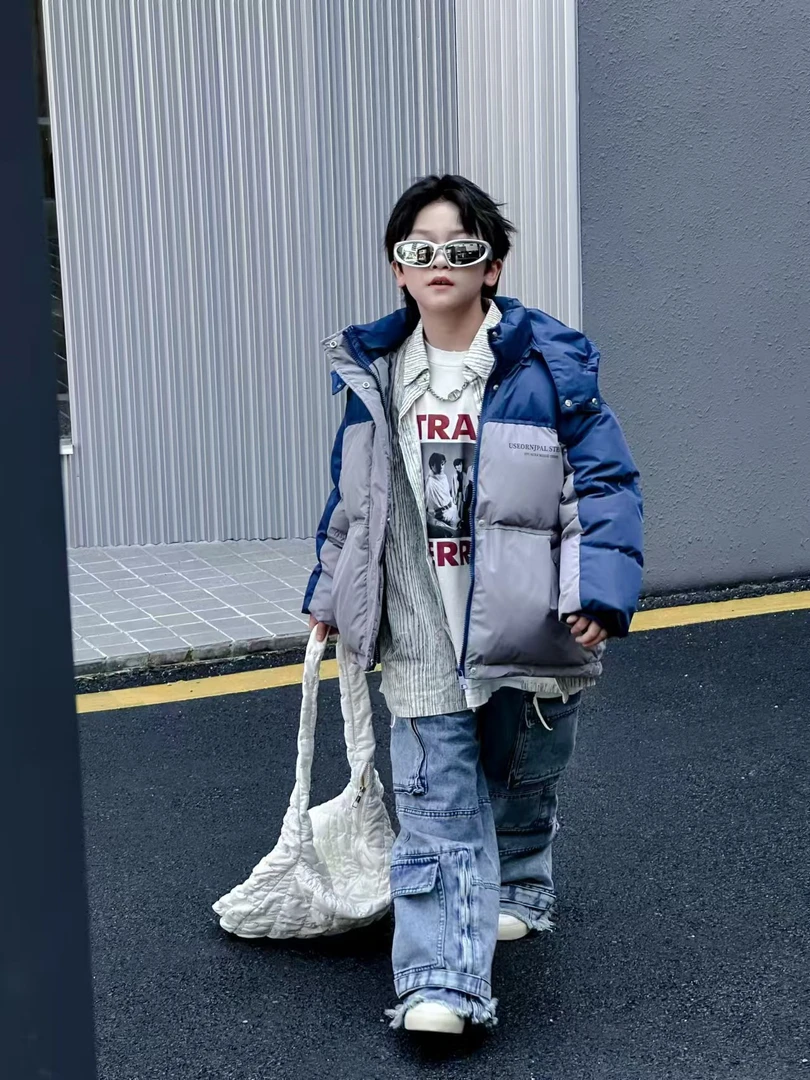 501229《现》儿童休闲百搭时尚男童女童连帽可脱卸洋气羽绒服